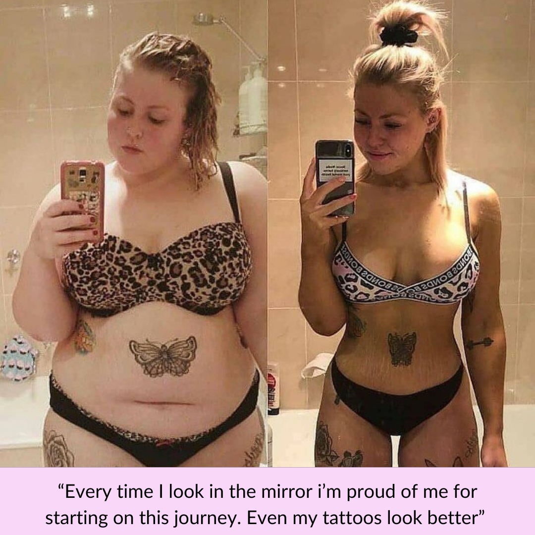Client progress comparison in two mirror photographs