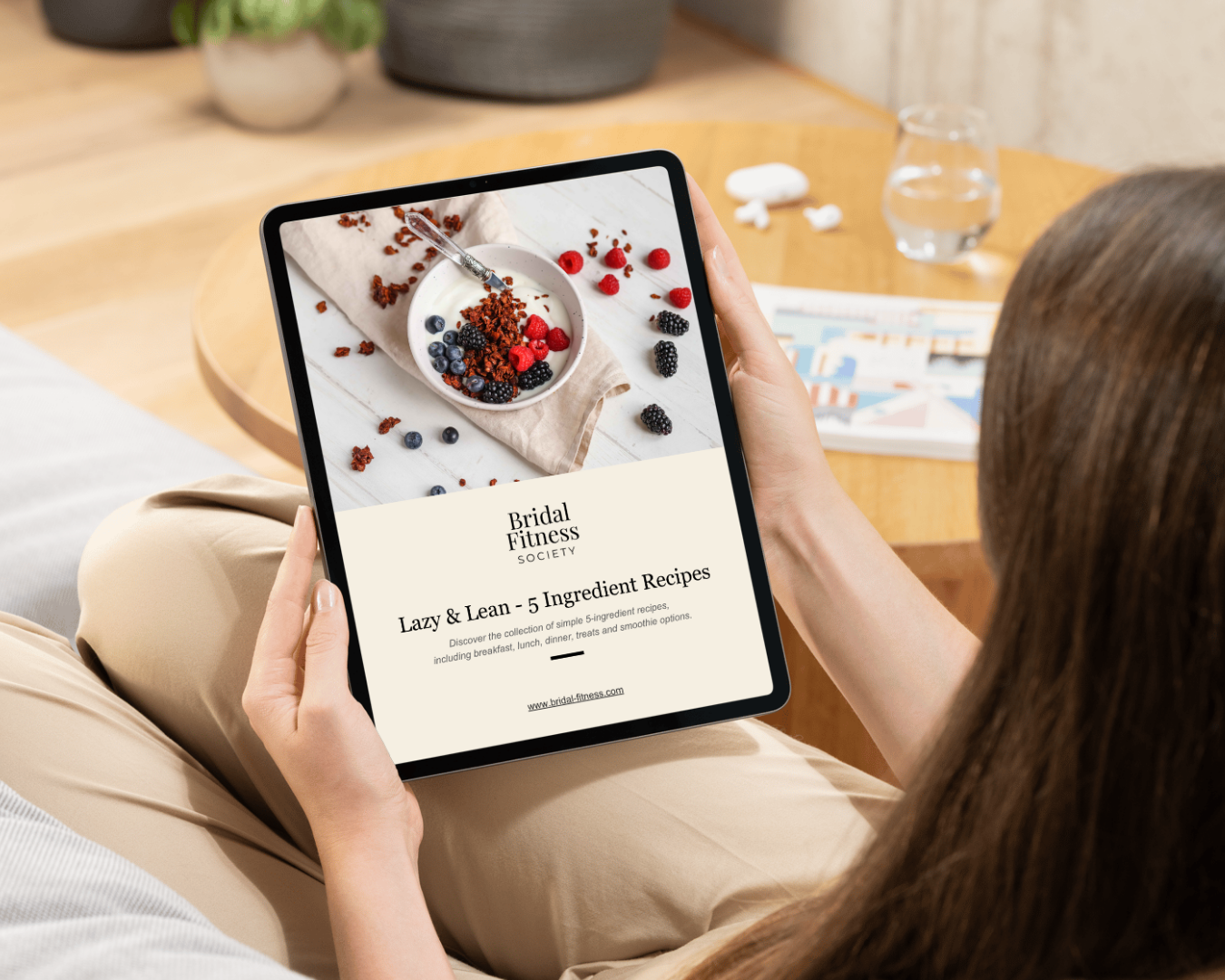 Lazy and Lean five-ingredient recipe book displayed on a tablet